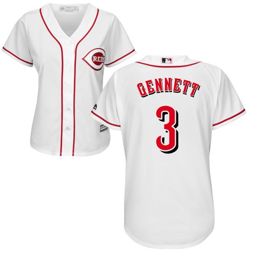 Reds #3 Scooter Gennett White Home Women's Stitched MLB Jersey - Click Image to Close